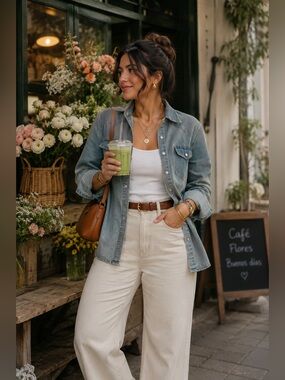 Newport News Denim Jacket Olive Green Wash Jeanology Crop Size 8 Trendy Chic
